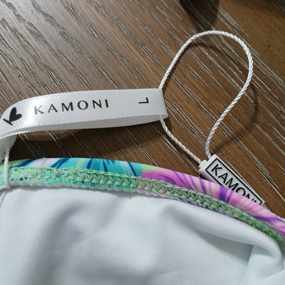 NWT Kamoni Bikini Green Floral Print Scoop Neck Bowknot Front   Sz L - Picture 7 of 14